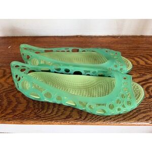 Crocs Adrina Peep Toe Flat Neon Green Seafoam Jelly Cutout Sandals Womens 7